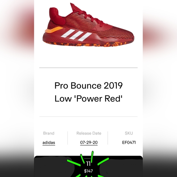 NWT Adidas Pro Bounce 2019 Low Cut EF0471 Basketball Red/white Sneakers Size 11 - Picture 14 of 14